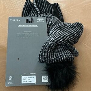 Soybu Black and Gray Knit Beanie and Mittens